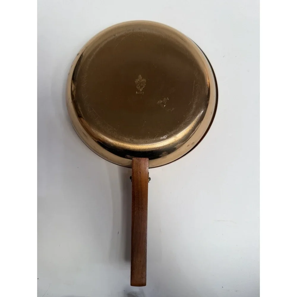 VTG MID‎ CENTURY SAXTON INC CALIFORNIA Copper PAN W/ ATTACHED LID WOODEN HANDLE